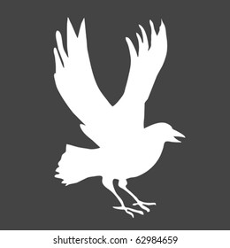 vector silhouette ravens on gray background