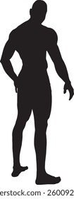 Vector; silueta de vista trasera y lateral de un hombre musculoso 