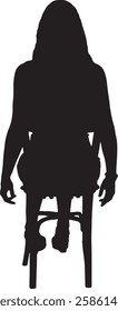 vector; silhouette of a rear view of a girl sitting on chair