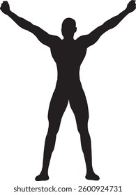 vector; silhouette Rear view of a man posing with his arms open and raised