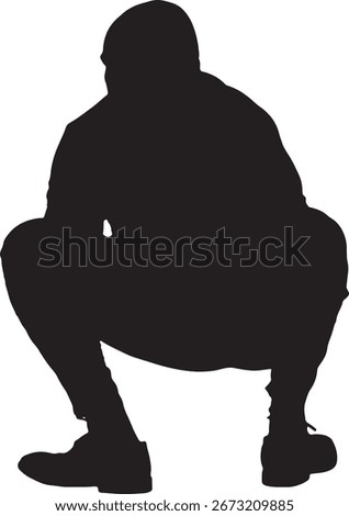 vector, silhouette of rear view of a man  squatting