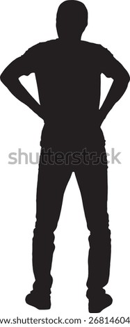 vector,  silhouette of a rear view of a man standing pain on back