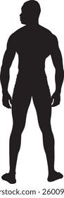 Vector; silueta de la vista posterior de un hombre musculoso de pie 
