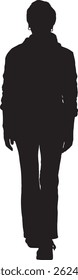  vector silhouette, rear view of a woman walking dressed in sportswear

