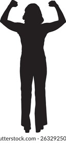 vector; silhouette rear view  woman standing with arms raised showing strength