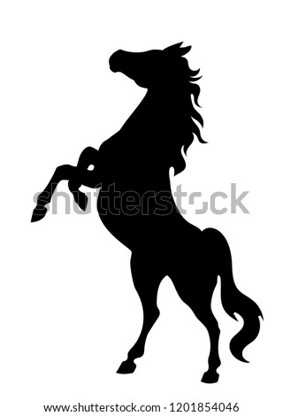 Vector silhouette of rearing horse standing on its back legs mustang illustration