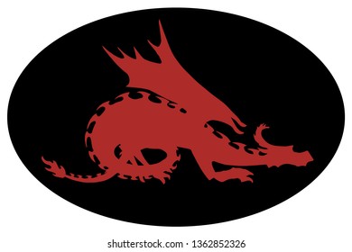 vector silhouette of red dragon on black background isolated on white