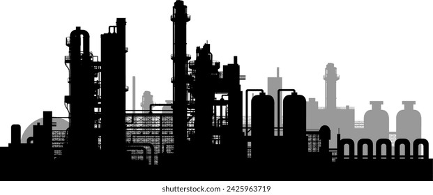 Vector Silhouette Refinery Industry - Global Sustainability - Energy Mix and CO2 Footprint Reduction - Process Industry