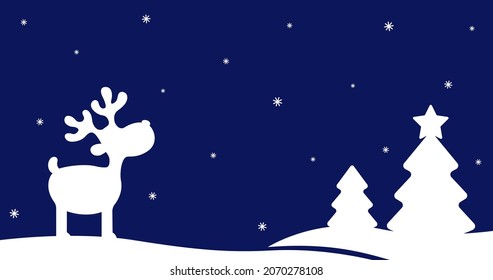 Vector silhouette reindeer on dark background. Wonderland christmas background.