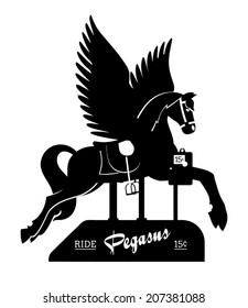 Vector silhouette of retro pegasus coin operated kiddie ride