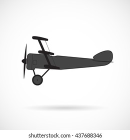 Vector silhouette retro plane times of World War I over white.