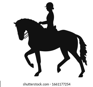 Vector silhouette of a rider on a horse performing a dressage test