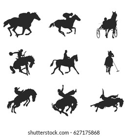 Vector silhouette of a rider on a horse. Black horse silhouette in motion. Vector illustration.