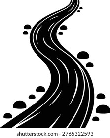 Vector silhouette river stream with rocks landscape illustration