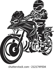 Vektorsilhouette des Fahrradfahrers. Schwarz-Weiß-Motorrad einzeln handgezeichnet. Motorrad-Illustration für Web, Print-Design.  Poster, T-Shirt, Website, Blog-Nutzung. Extreme Liebhaber Club.