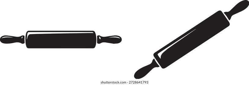 Vector silhouette of a rolling pin icon in black. Baking and cooking tool isolated on white background. Perfect for kitchen, bakery, pastry, and food design projects.