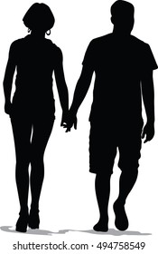 Vector silhouette of romantic couple on a white background.