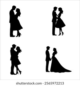 Vector Silhouette of Romantic Valentines Couple