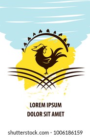 Vector silhouette rooster. Farmer bird chicken. Concept logo for fresh, natural product in farm market, grocery, meat shop, butcher store. Design poster, card, flyer, banner, web, app