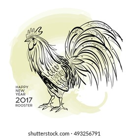  Vector silhouette rooster. Hand drawn cock.It may be used for design of a t-shirt, bag, postcard, a poster and so on. Symbol of chinese new year.