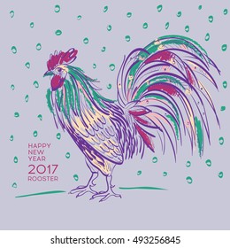  Vector silhouette rooster. Hand drawn cock.It may be used for design of a t-shirt, bag, postcard, a poster and so on. Symbol of chinese new year.