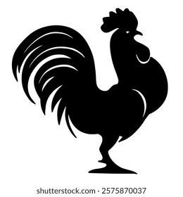 vector silhouette of a rooster standing tall and proud with an aikobic shape and very cool but unique