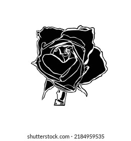 vector a silhouette of a rose that has two leaves