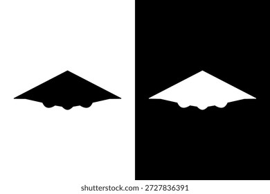 A vector silhouette of the rumored TR-3 Black Manta secret aircraft. Stealth delta wing design concept for military technology, espionage, and advanced aviation topics. Minimalist graphic.