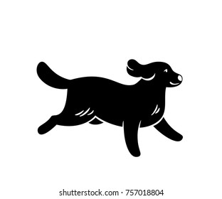 Vector silhouette of running dog, isolated on white.