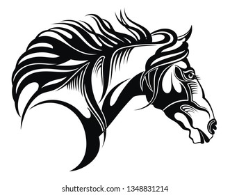 Vector silhouette of a running horse head