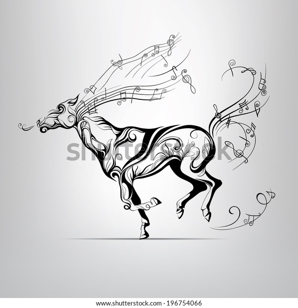 音楽のメーンを持つ走る馬のベクターシルエット のベクター画像素材 ロイヤリティフリー