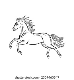 Vector silhouette of a running horse on a white background