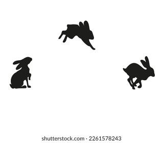 vector silhouette of a running rabbit in black. rabbit in motion