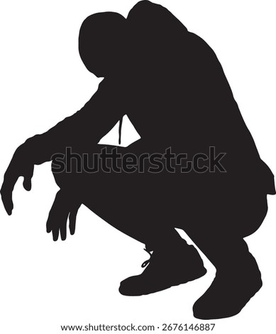 vector, silhouette of sad man squatting