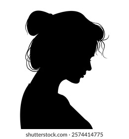 Vector silhouette of sad woman with tied hair