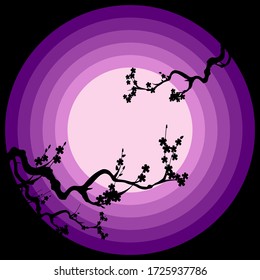 Vector silhouette of sakura at sunrise