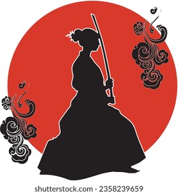 Vector silhouette samurai Japanese illustration