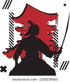 Vector silhouette samurai Japanese illustration