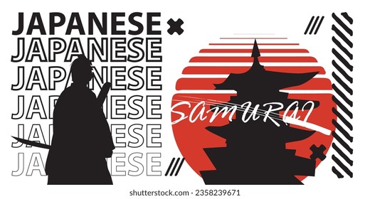 Vector silhouette samurai Japanese illustration