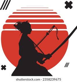 Vector silhouette samurai Japanese illustration