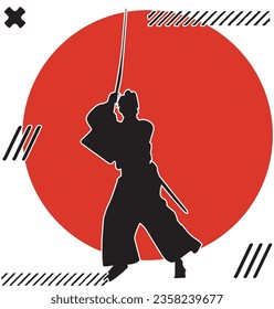 Vector silhouette samurai Japanese illustration