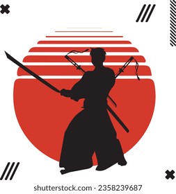 Vector silhouette samurai Japanese illustration