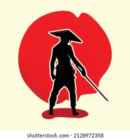 Vector silhouette of a samurai warrior holding a sword