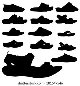 Vector silhouette of sandals on a white background.