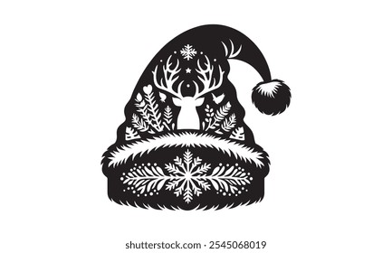 A vector silhouette of a Santa Claus hat. The hat is placed on a white background. The hat has a black color and is illustrated in a simplistic style.