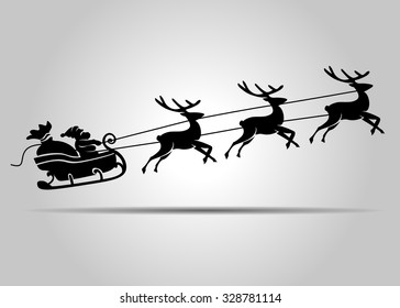 Vector Silhouette Of Santa Claus On Christmas Sleigh