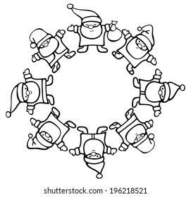 Vector silhouette Santa Clauses circle.