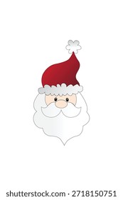 Eine Vektorsilhouette des Gesichts des Weihnachtsmanns mit seinem ikonischen roten Hut mit weißem Pompon, weißem Bart und rosigen Wangen.