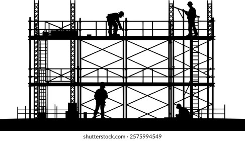 Vector silhouette scaffolding with workers - Scaffolding