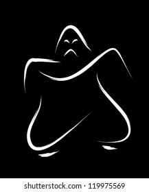 vector silhouette of a scary ghost against a black background